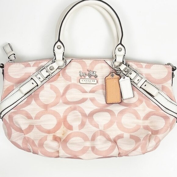 Coach Baby Pink Madison Monogram Signature Logo Canvas Satchel Bag 17000 - Picture 1 of 16